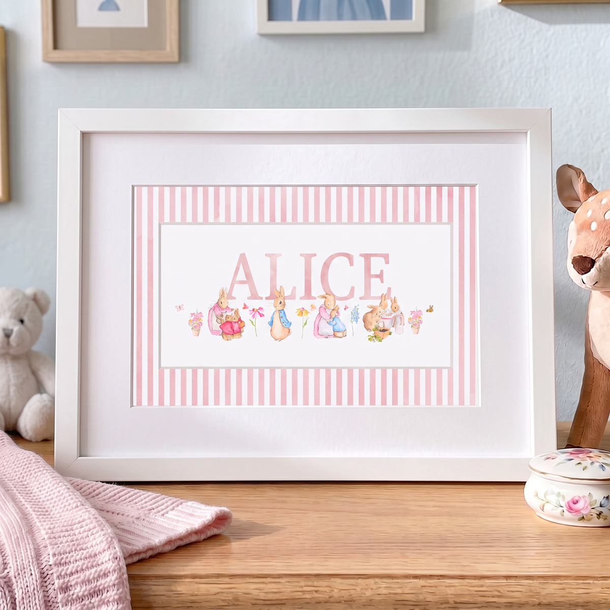 Classic Rabbit Stripes - Baby Name Print