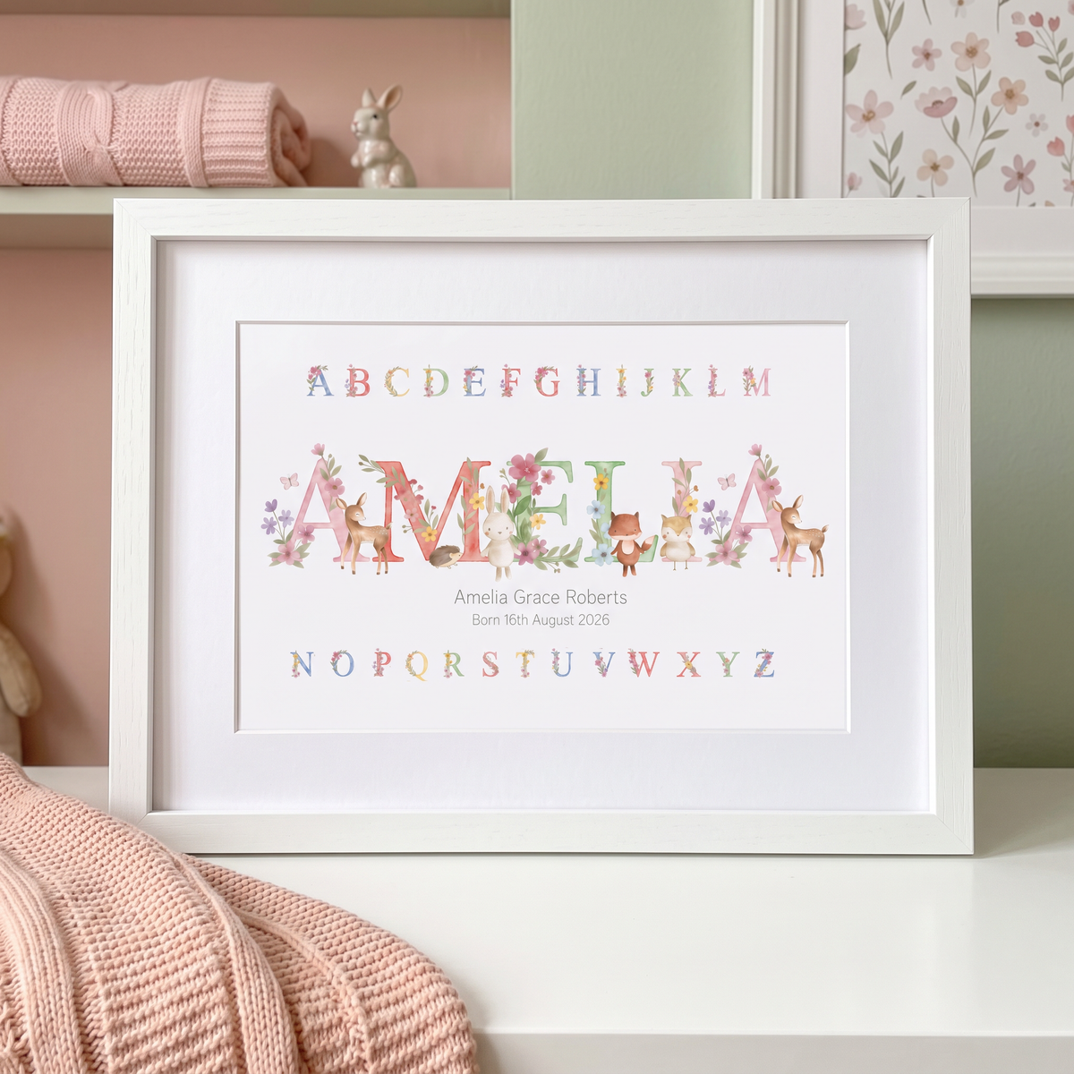 Woodland Animals – Baby Name Print