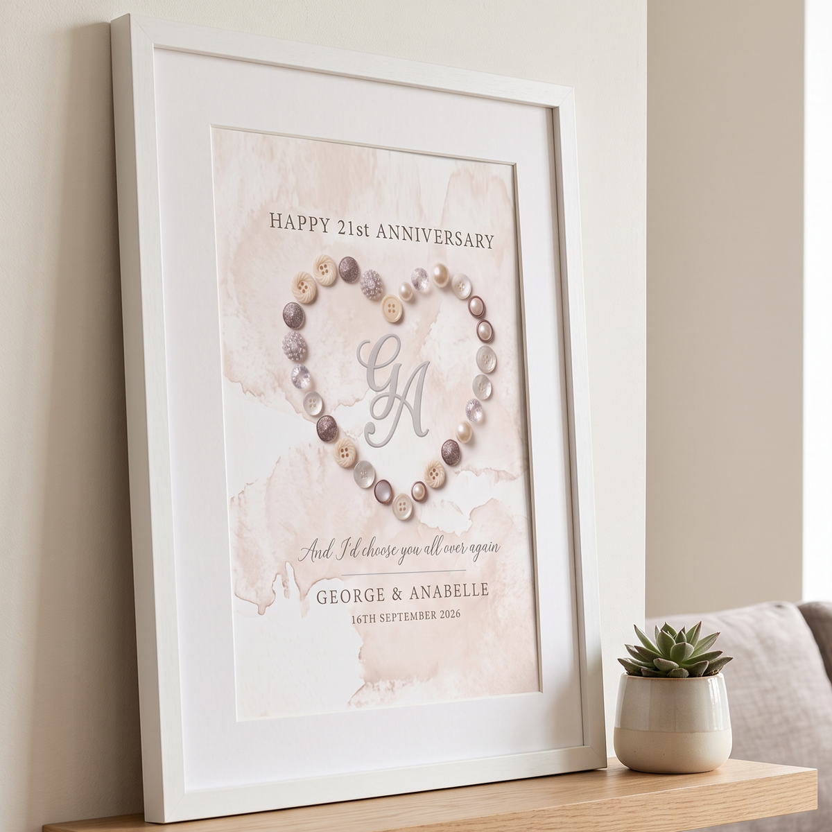 Personalised Anniversary Heart Monogram Print