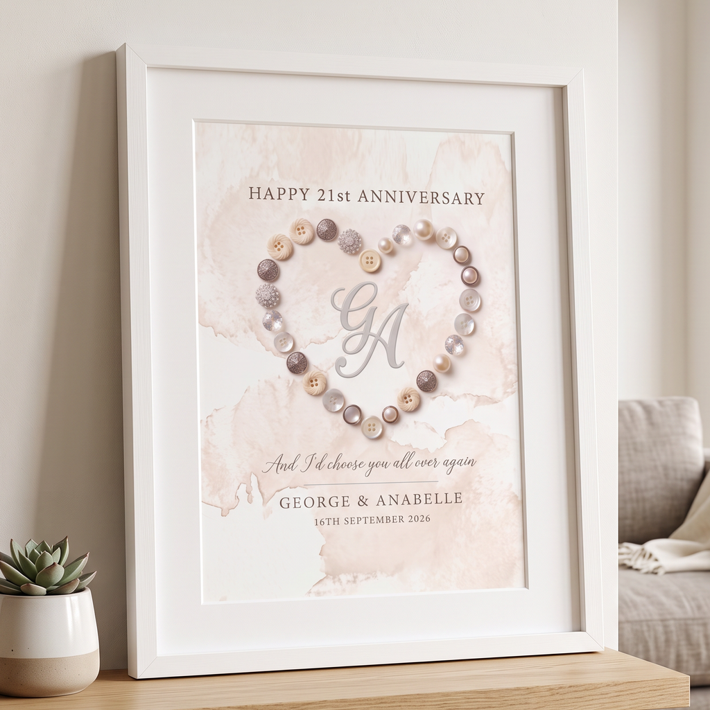 Personalised Anniversary Heart Monogram Print