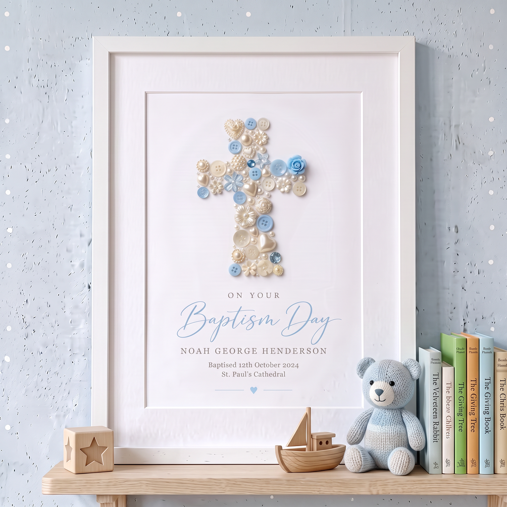 Personalised Baptism & Christening Cross Print