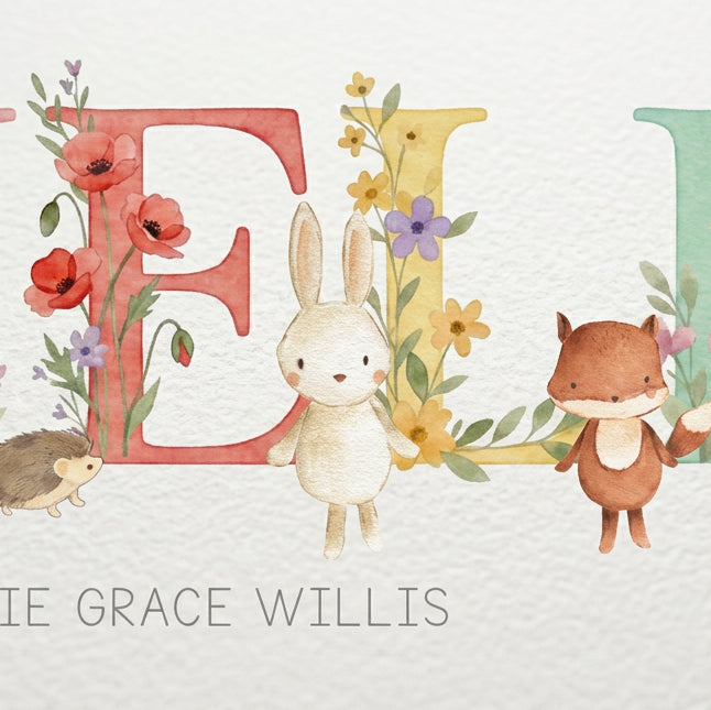 Woodland Animals – Baby Name Print