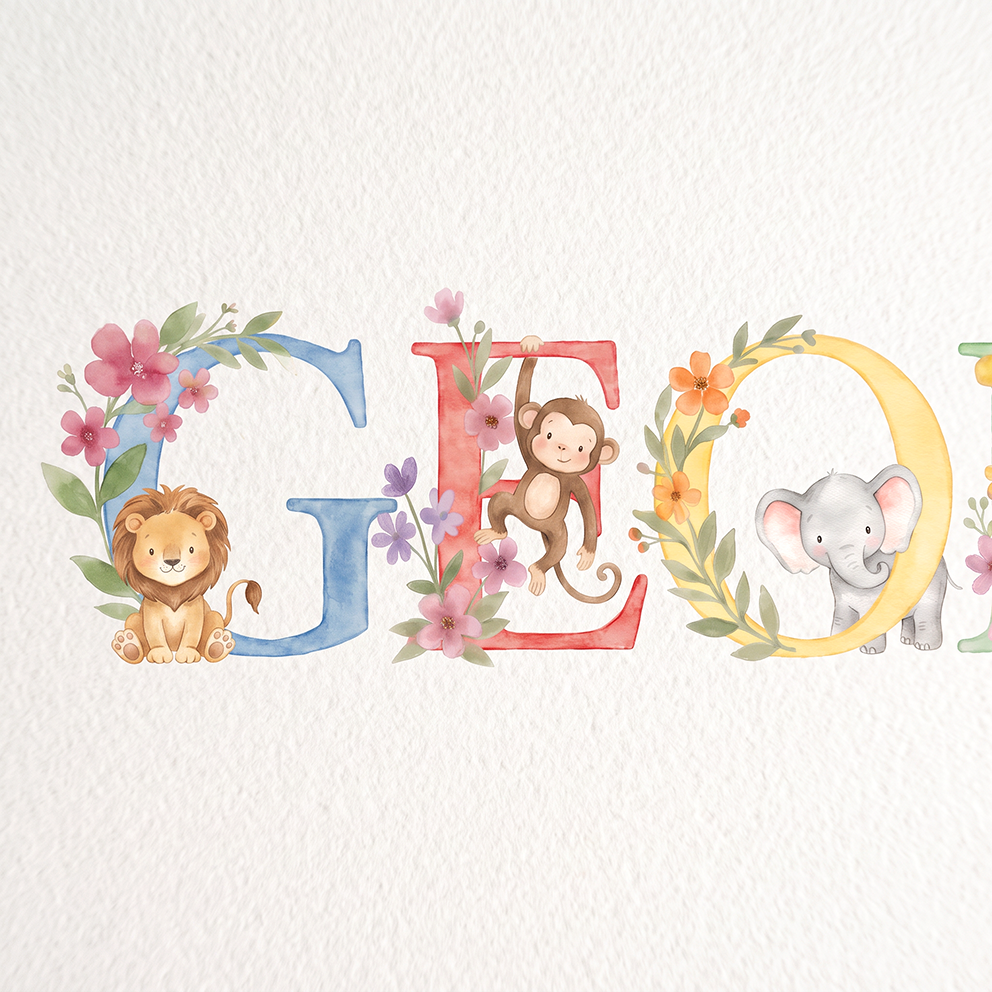 Jungle Animals - Baby Name Print