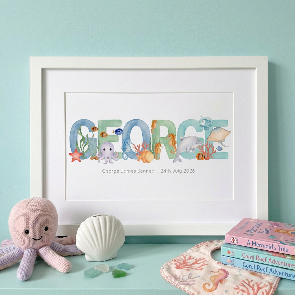 Ocean Watercolours - Baby Name Print