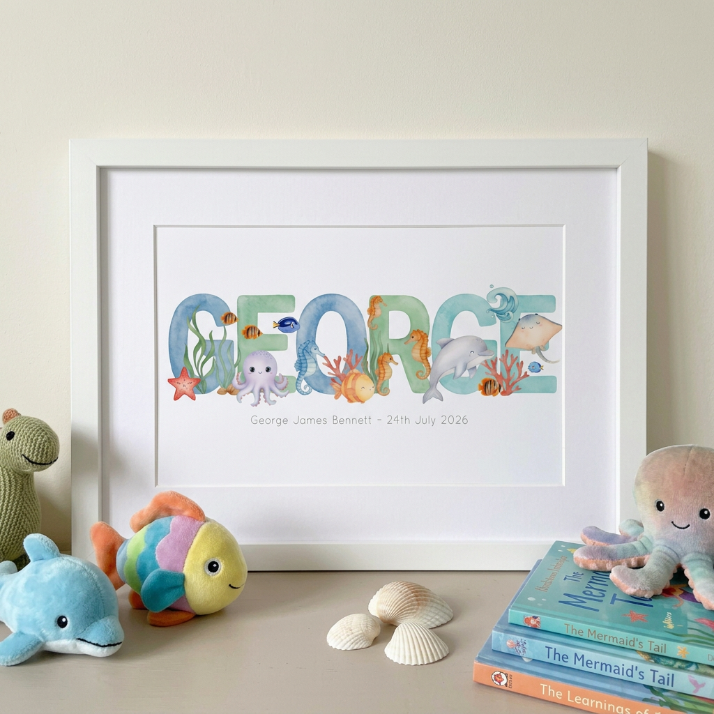 Ocean Watercolours - Baby Name Print