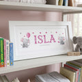 Baby Elephants Pink + Blue - Baby Name Print