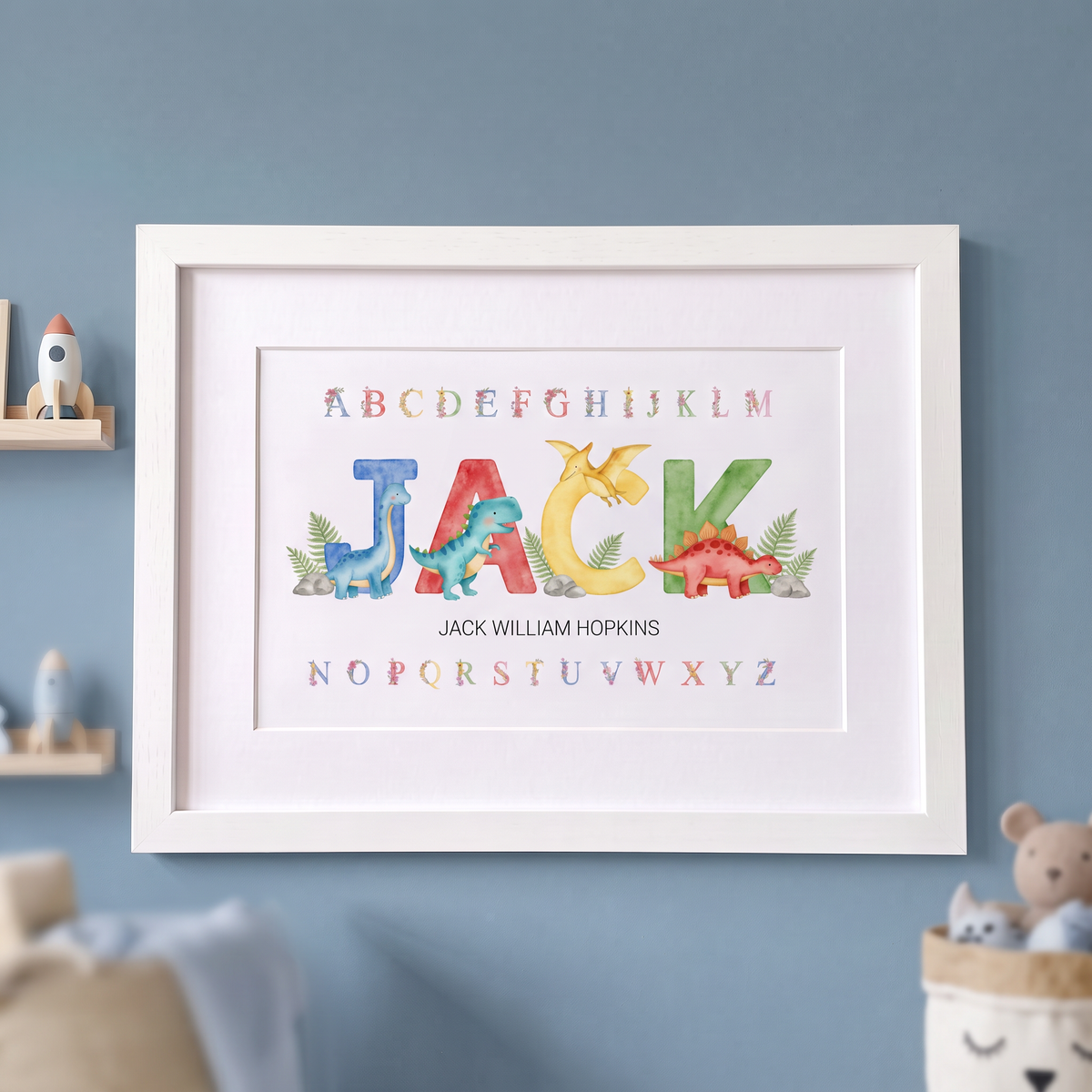 Dinosaur Watercolours - Baby Name Print