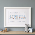 Woodland Animals Blue - Baby Name Print