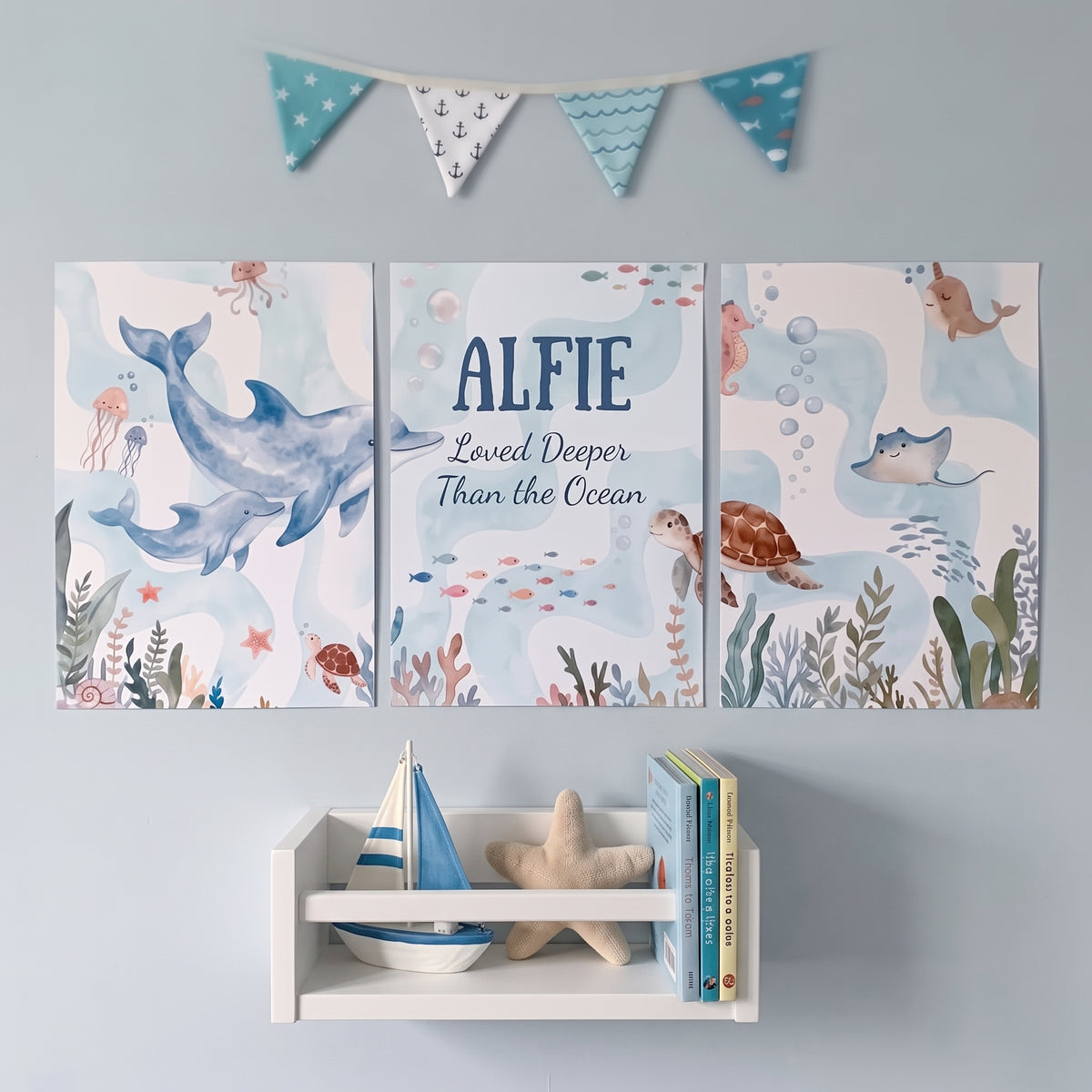 Personalised Ocean Nursery Print Set - 3 A4 Prints