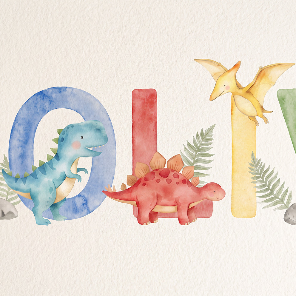 Dinosaur Watercolours - Baby Name Print