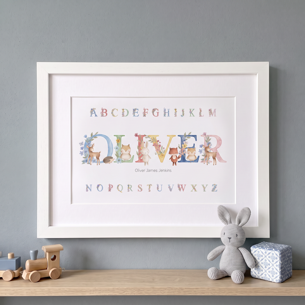 Woodland Animals – Baby Name Print
