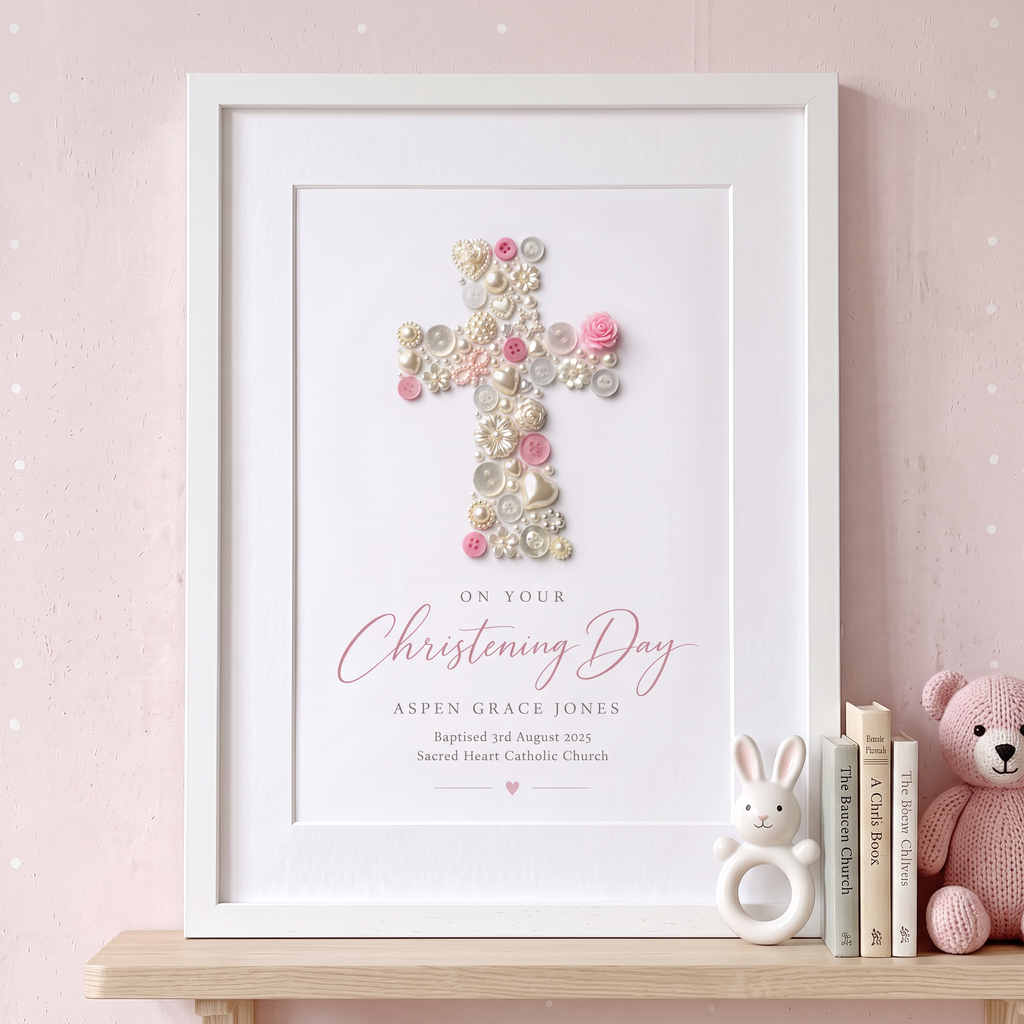 Personalised Baptism & Christening Cross Print