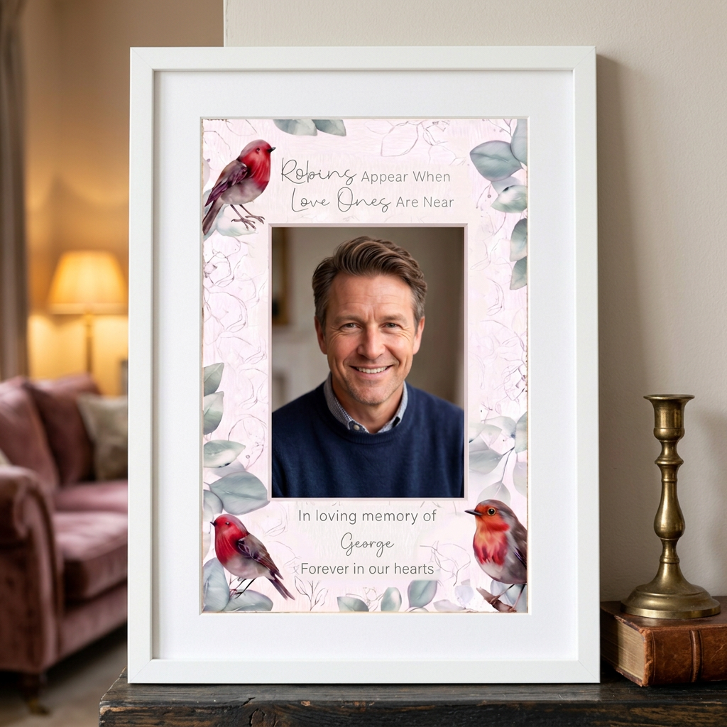 Personalised Robin Photo Print – Robins Appear When Loved Ones Are Near