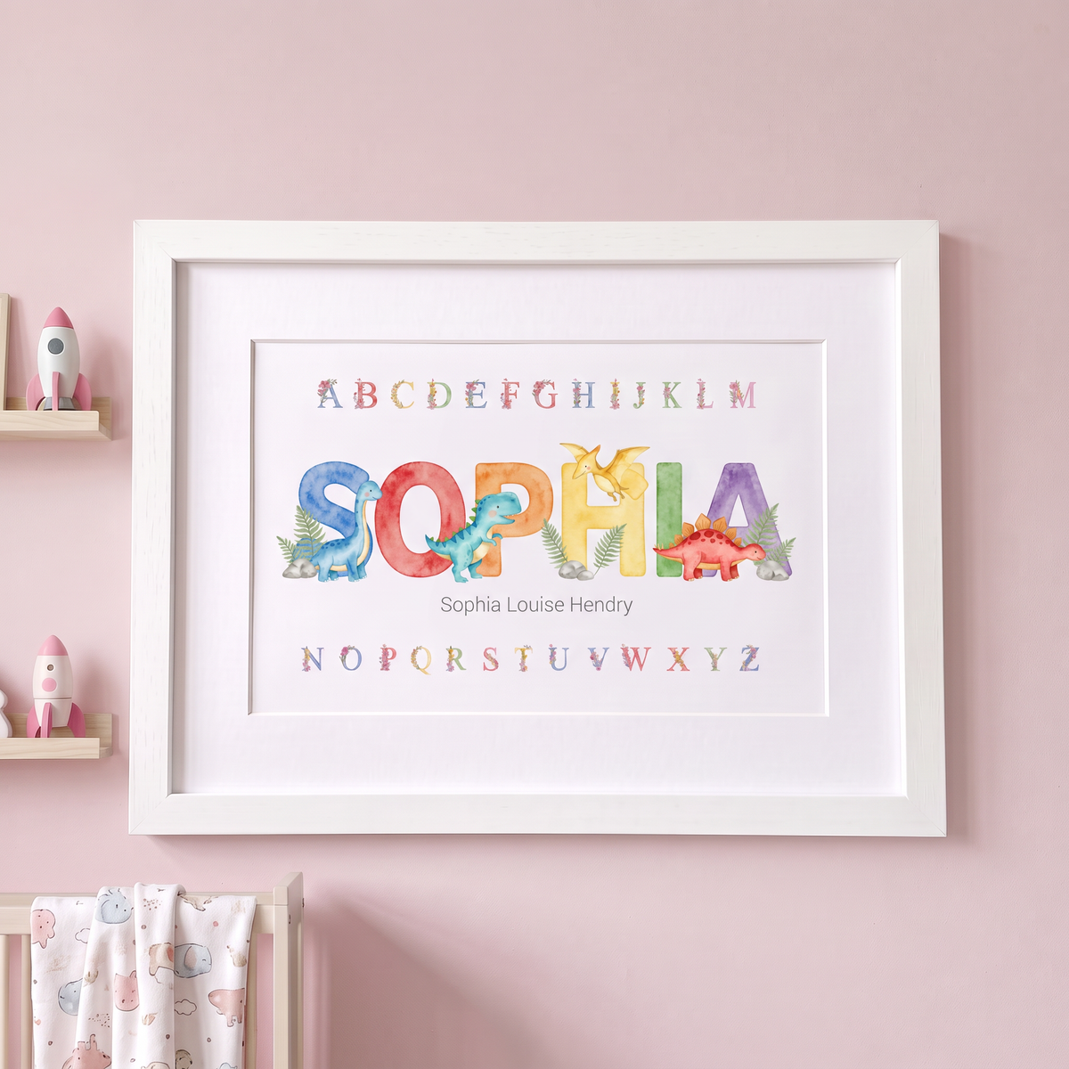 Dinosaur Watercolours - Baby Name Print