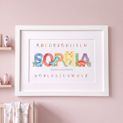 Dinosaur Watercolours - Baby Name Print