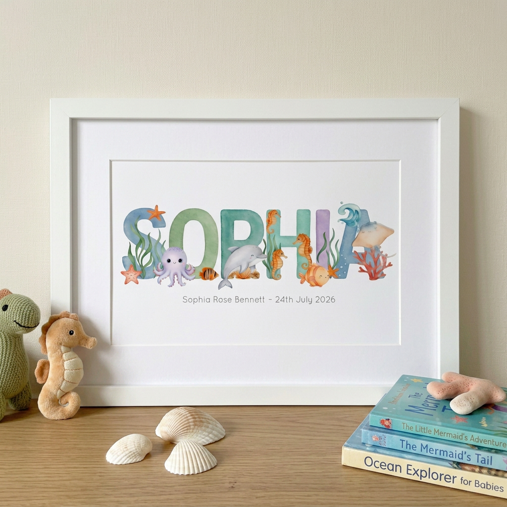 Ocean Watercolours - Baby Name Print