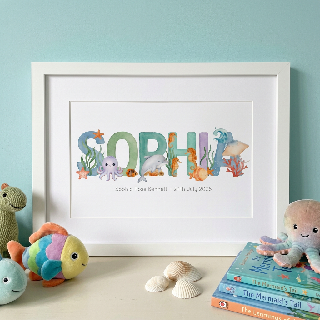Ocean Watercolours - Baby Name Print