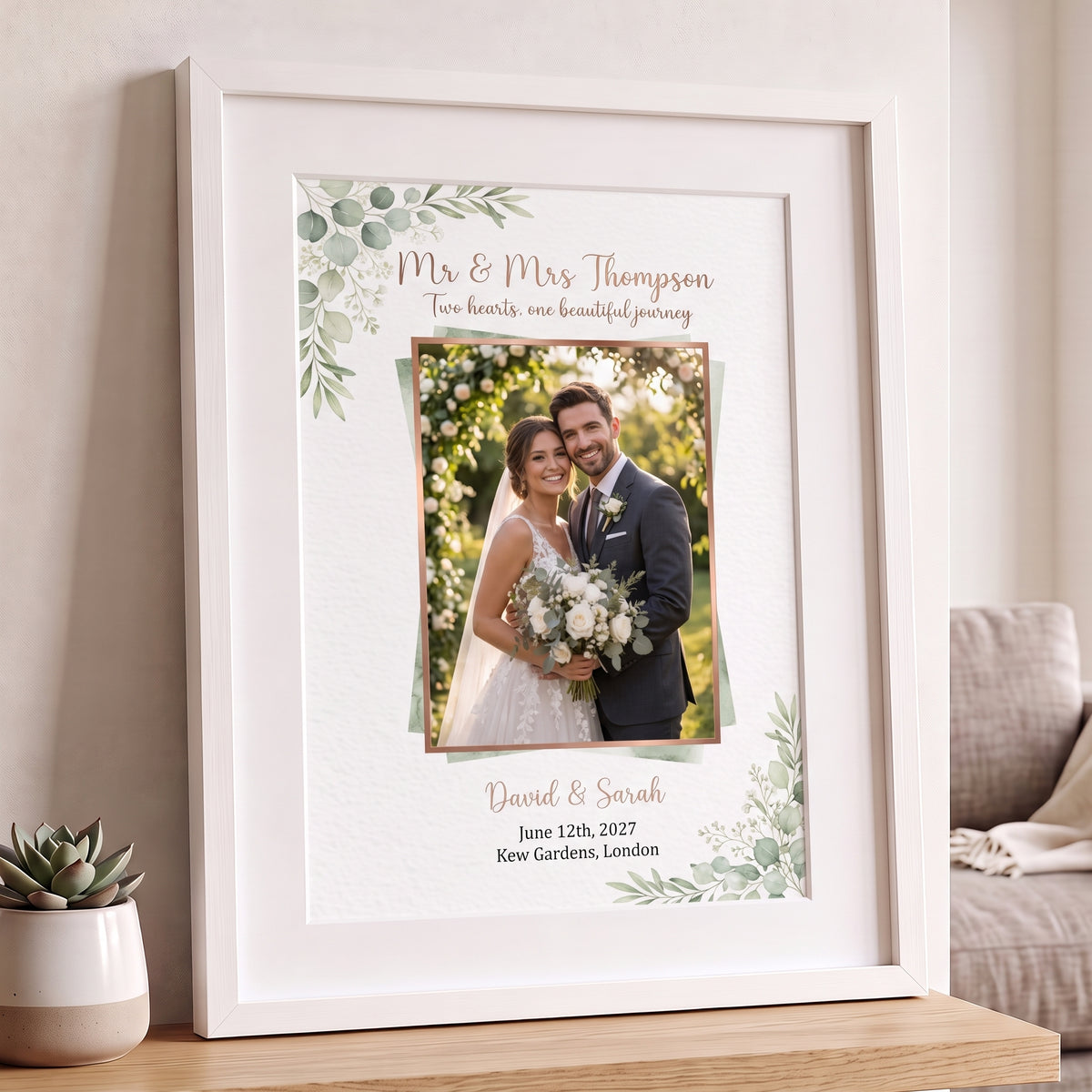 Personalised Wedding Photo Print - Green Floral